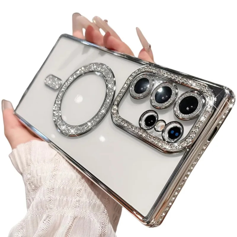 Luxuriöse Diamant-Magnetische Hülle für Magsafe Samsung Galaxy S25 S24 Ultra S23 Plus A56 A36 A55 A35 A15 A34 5G Damen Mädchen Weiche Schutzhülle