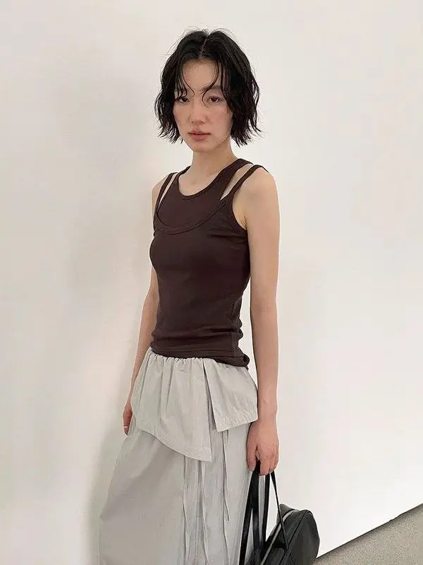 

Nancy Love Thirteen Summer 2025 Women's Slim Fit Pure Cotton Breathable Vest Tank Top ort Length Color Decoration