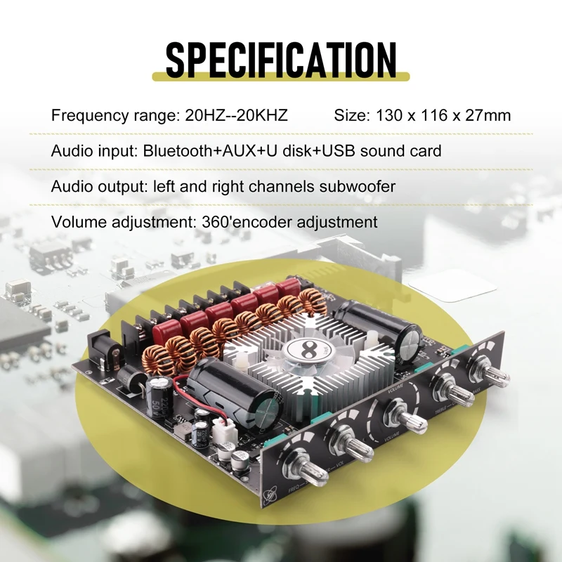 2.1-Channel TPA3251 Bluetooth Digital Amplifier Module High And Low Tone Subwoofer,220Wx2+350W Amplifier Board XY-S350H