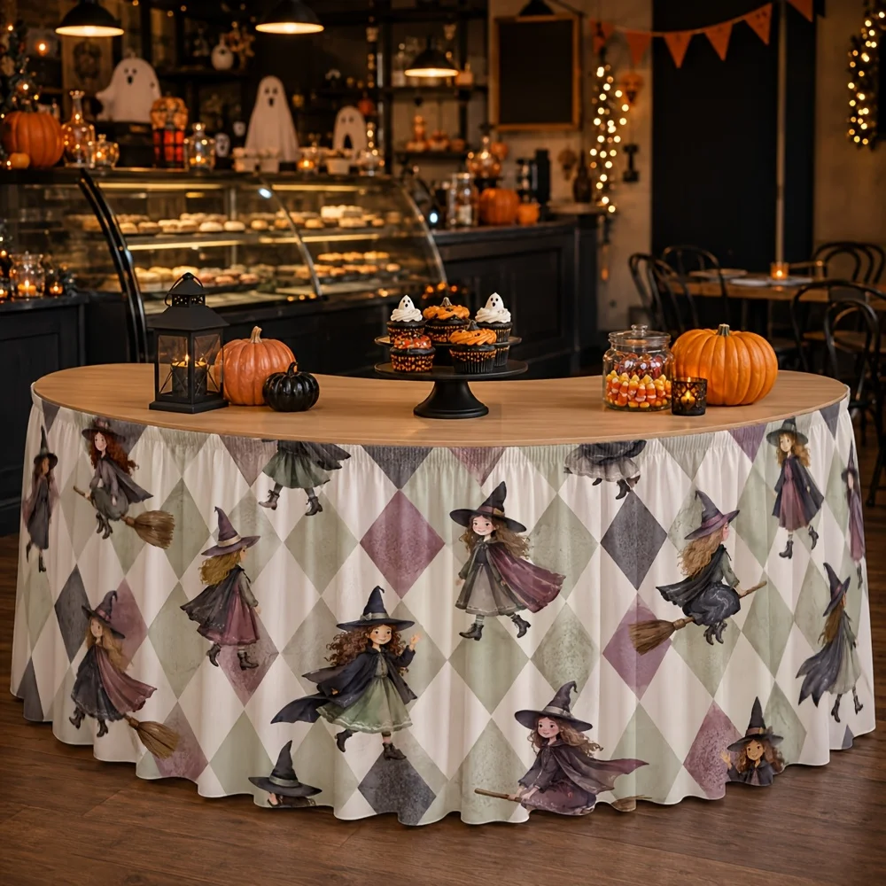 Table skirt / tableskirt vintage witch harlequin pattern Halloween autumn festive occasion party tableclothzyc