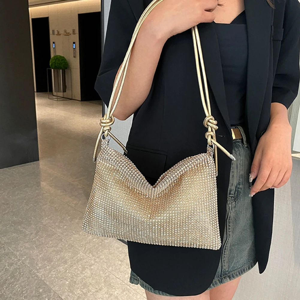 Women Diamond Shoulder Bag Chic Sparkle Satchel Clutch Elegant Glitter Sling Bag Versatile Strap Adjustable Formal Dressy Purse