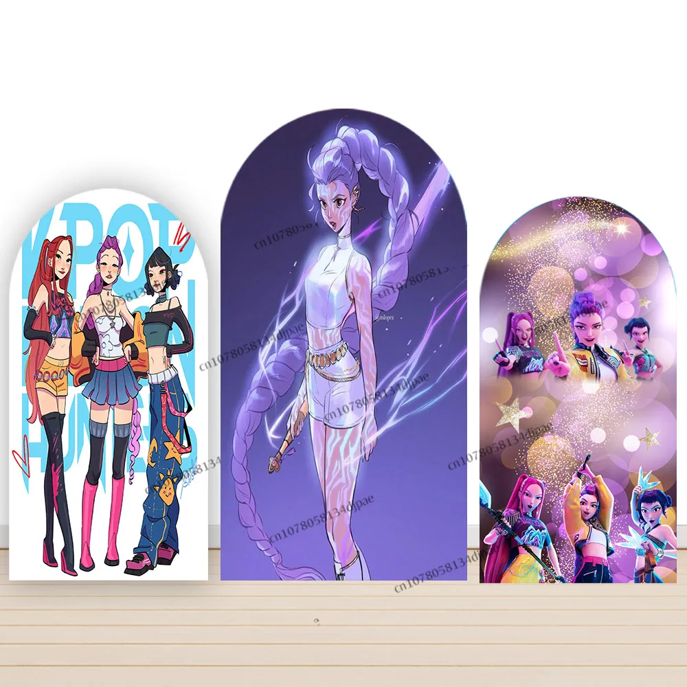 KPop Demon Hunters Background Arch Cover KPop Girl Birthday Party Backdrop Photography Decoration Demon Hunters Photo Studio
