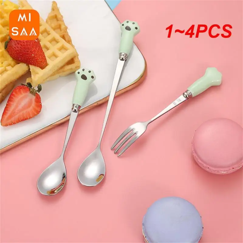 1~4PCS Long Handle Ice Dessert Spoons Stainless Steel Food Grade Creative Six Color Optional Household Accessories