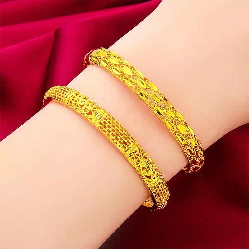 60mm Dubai 24K Gold Color Bangle For Women Luxury African Jewellery Bracelets Brazilian Indian Wedding Designer Bracelets Gifts