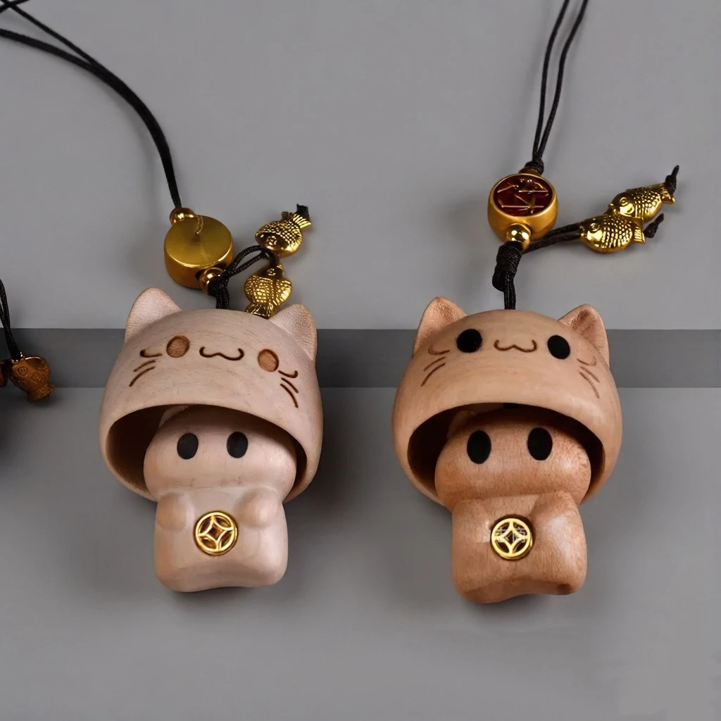 Peekaboo  Phone Chain Beech Wood Cute Bag Phone Hanging Decor