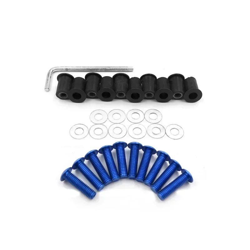 

10pcs Motorcycle Windshield Windscreen Bolt Kit Well Nuts Bolts Washer for Suzuki Yamaha Honda Kawasaki Ducati Blue