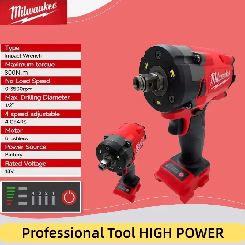 ميلووكي 800NM فرش 1/2 بوصة مفتاح ربط كهربائي مفك براغي لاسلكي وجع سيارة شاحنة إصلاح أدوات كهربائية
