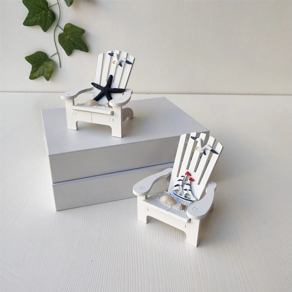 

2 Pcs Beach Chair Mini Ornament Miniature Decorations Small Coastal Chairs Chaise Longue