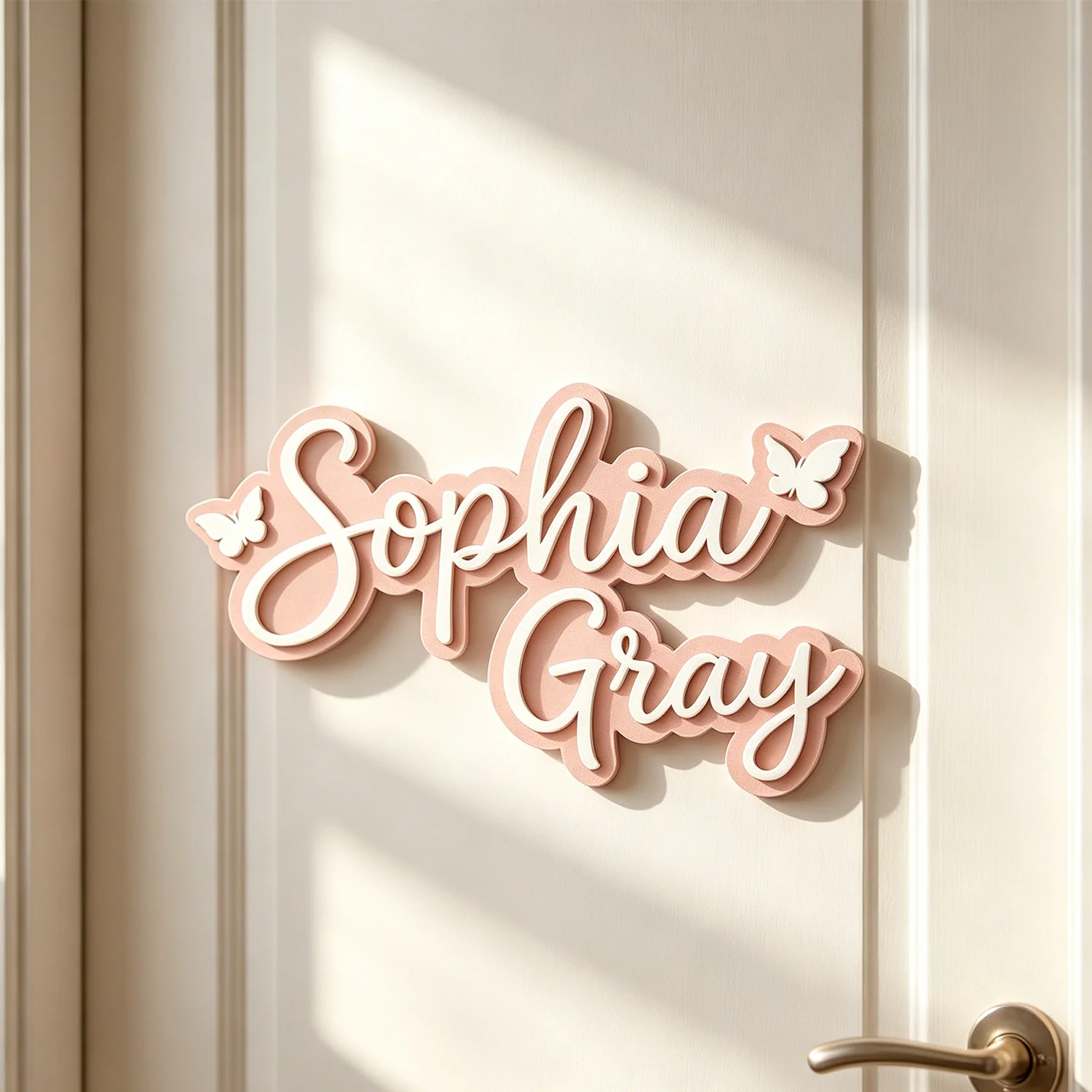 1pc Custom Butterfly Two Layer Wooden Name Sign Personalized Double Names Door Wall Hanging Bedroom Home Decor Plaque