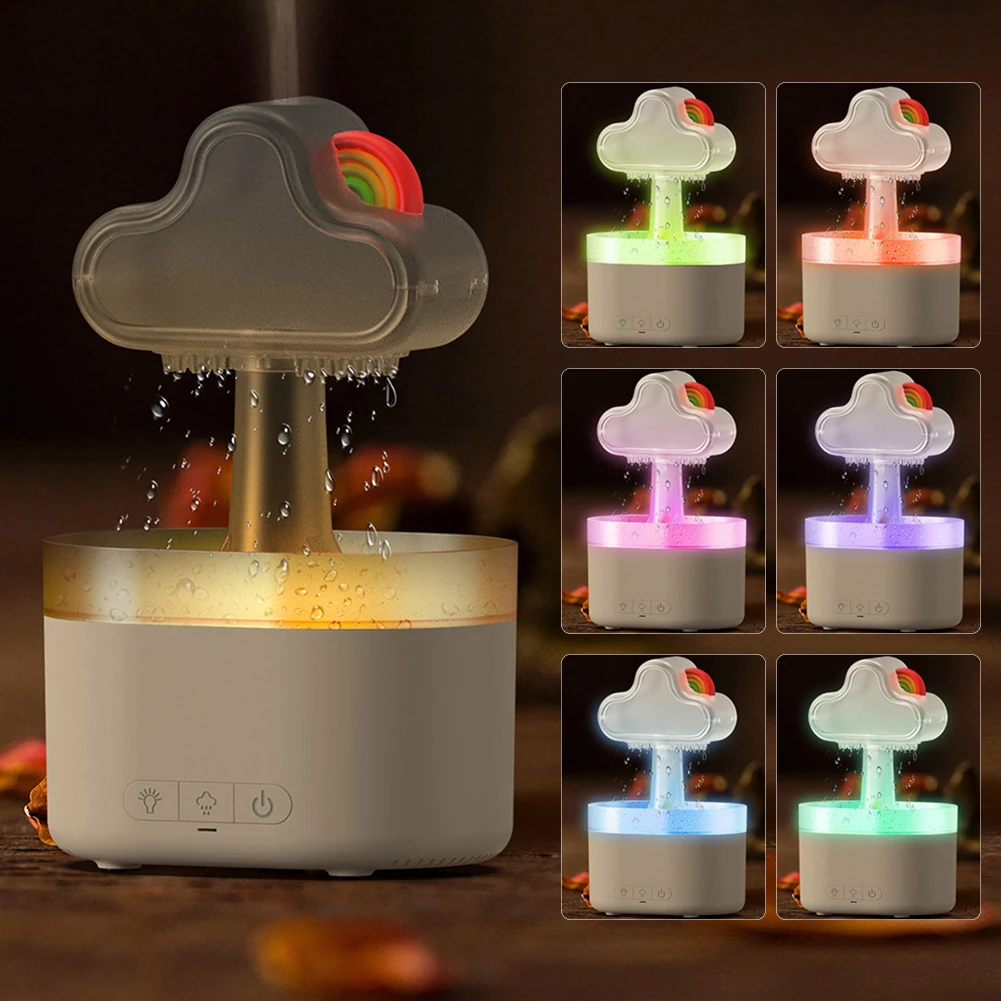 

Mushroom Rain Air Humidifier Aroma Diffuser Rain Cloud Smell Distributor Relax Water Drops Sounds Diffuser Colorful Night Lights