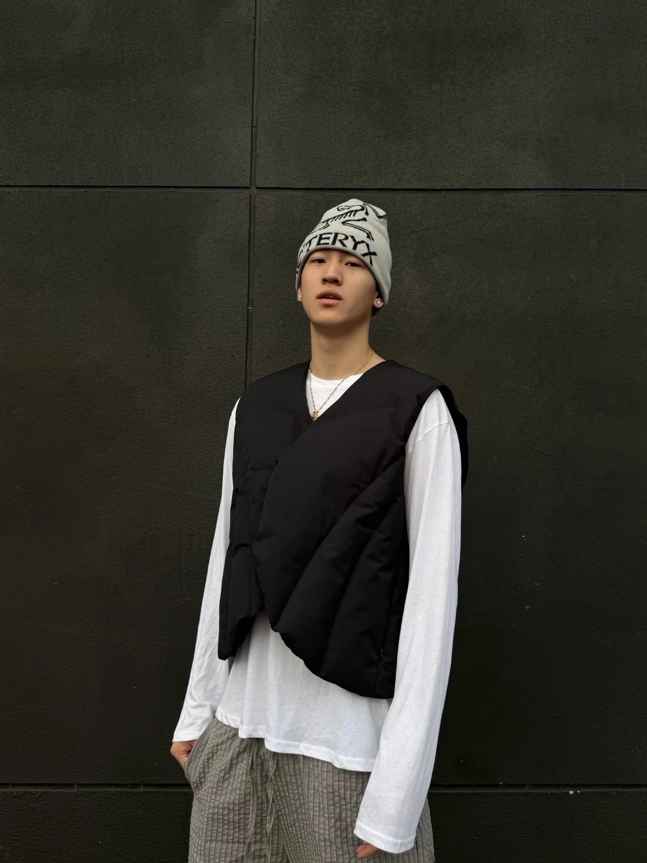 

Casual Cotton Vest Men's American Design Winter Spiral Ribs Svel Versatile Warm Outerwear ort Zipper V-ne Pure Color