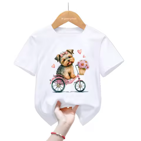 Yorkshire Terrier Corgi Animal Print Tshirt For Girls/Boys Harajuku Kawaii Kids Clothes Dog Lover T Shirt Summer Tops T-Shirt