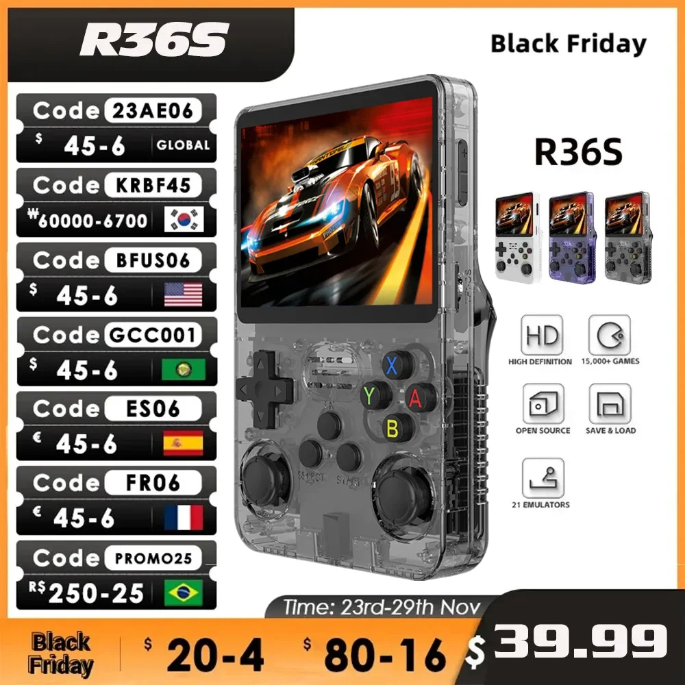 R36S Retro Handheld Video Game Console Linux System 3.5 Inch IPS Screen Portable Pocket Video Player 128GB Games Boy Gift