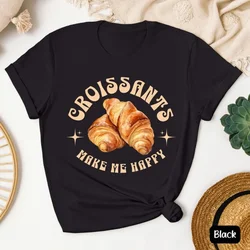 Croissant Make Me Happy Tee Croissant Lover TShirt Divertente Croissant Camicia Baker Regalo Pasticceria Chef Regalo Retro Colazione Club Top