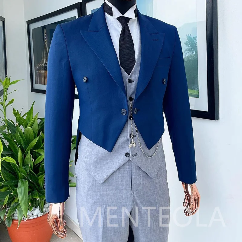 

Double Breasted Men Tail Suits with Peaked Lapel Wedding Tuxedo for Groom Prom 3 Piece Jacket Vest Pants Male Fashion Costume