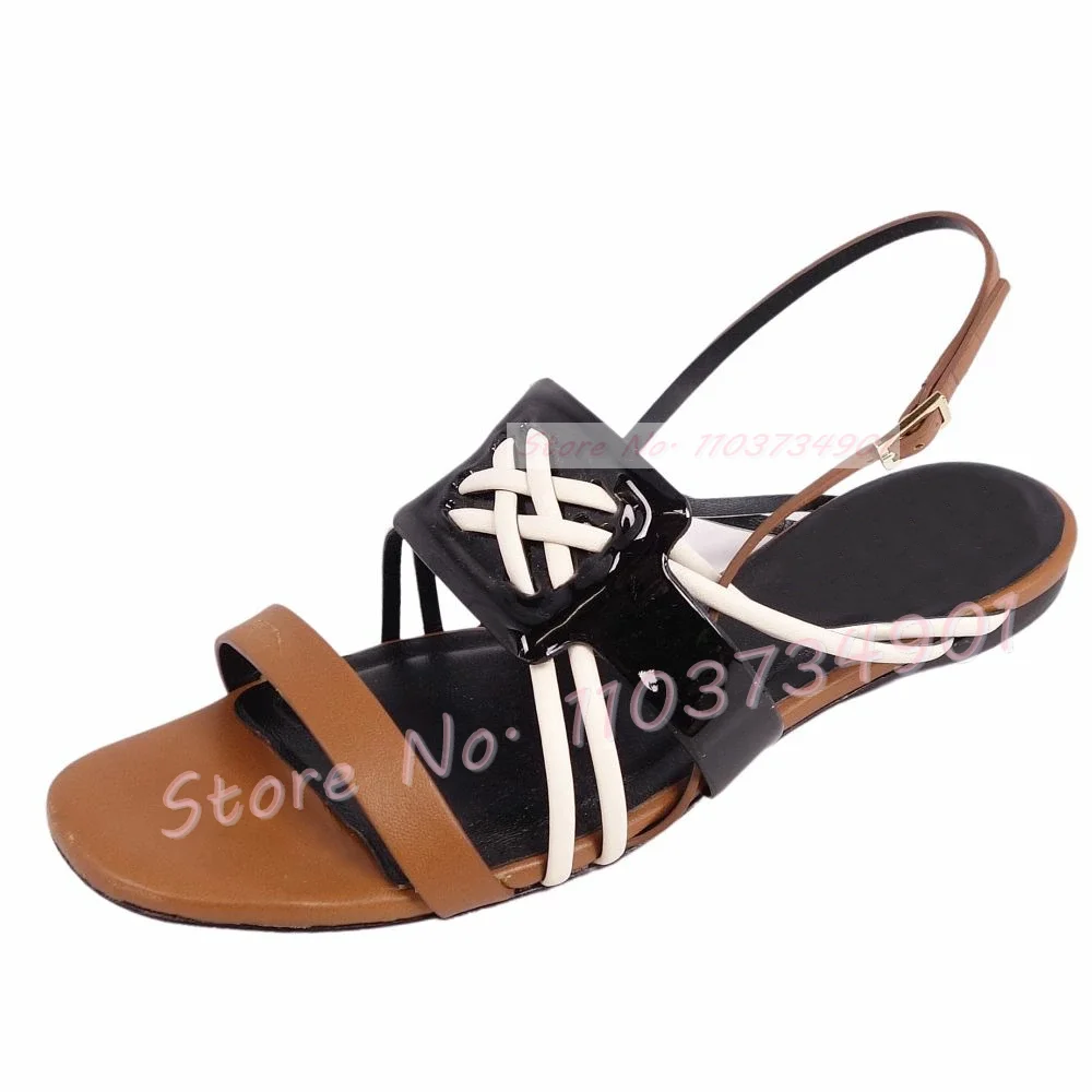 Patent Leather Slingback Flat Sandals Women Chic Colorful Cross Tied Open Toe Shoes Ladies Party Multi Colors Summer Comfy Shoes