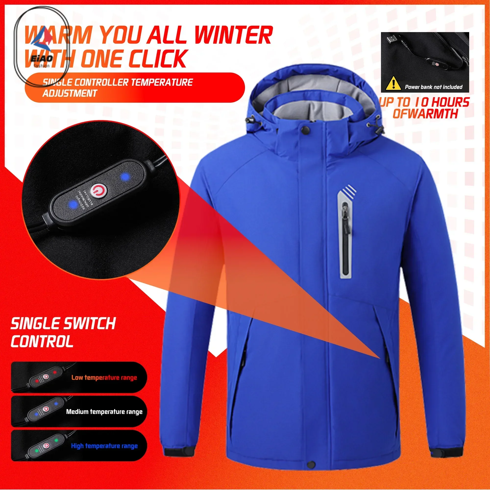 

​2025 USB Heating Jacket Men Winter Waterproof Windproof Thermal Motorcycle Ski Coat Temperature Control Hooded Outdoor Jacket​