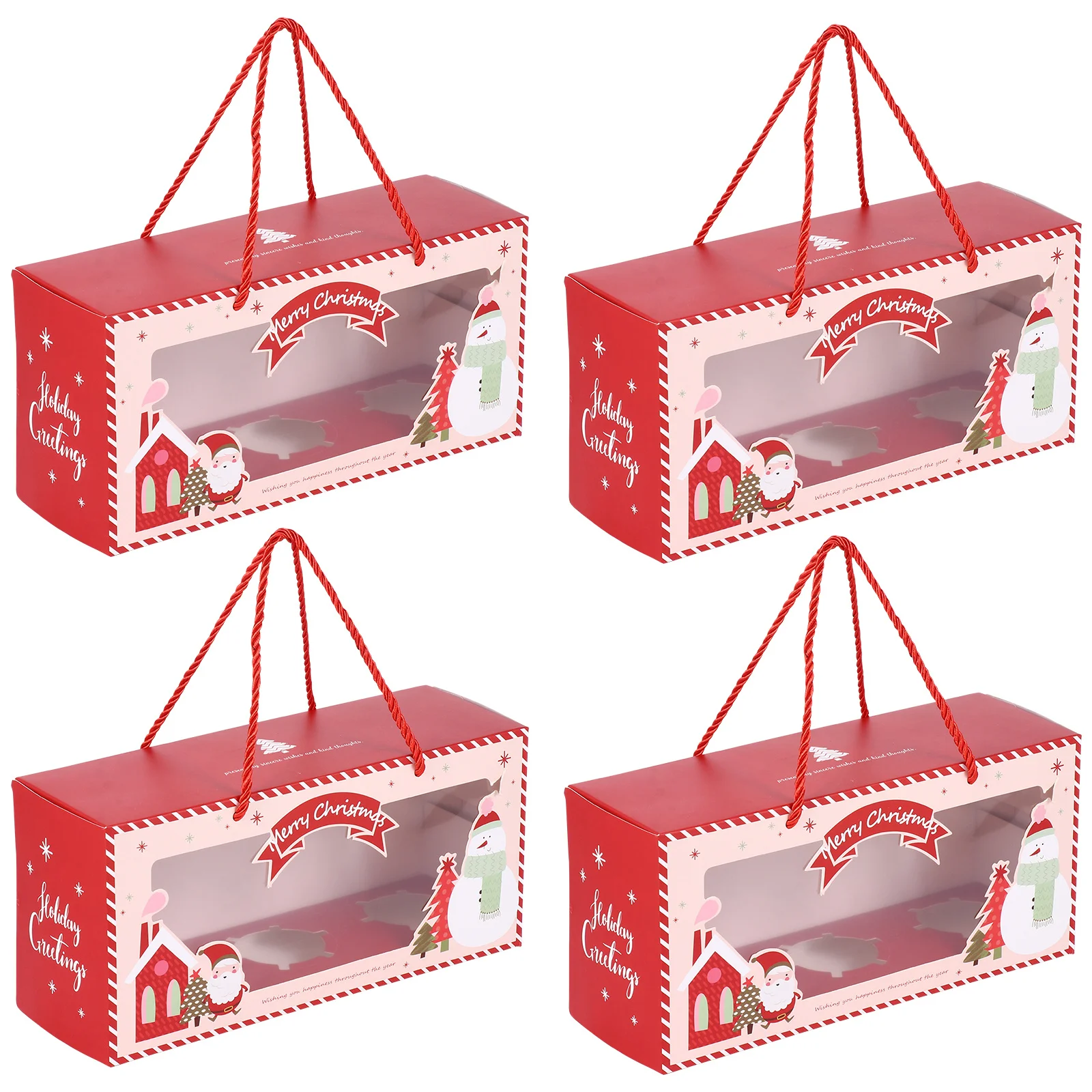 

4Pcs Christmas Cupcake Boxes Portable Paper Holders Thick for Muffin Pudding Convenient Packaging Boxes
