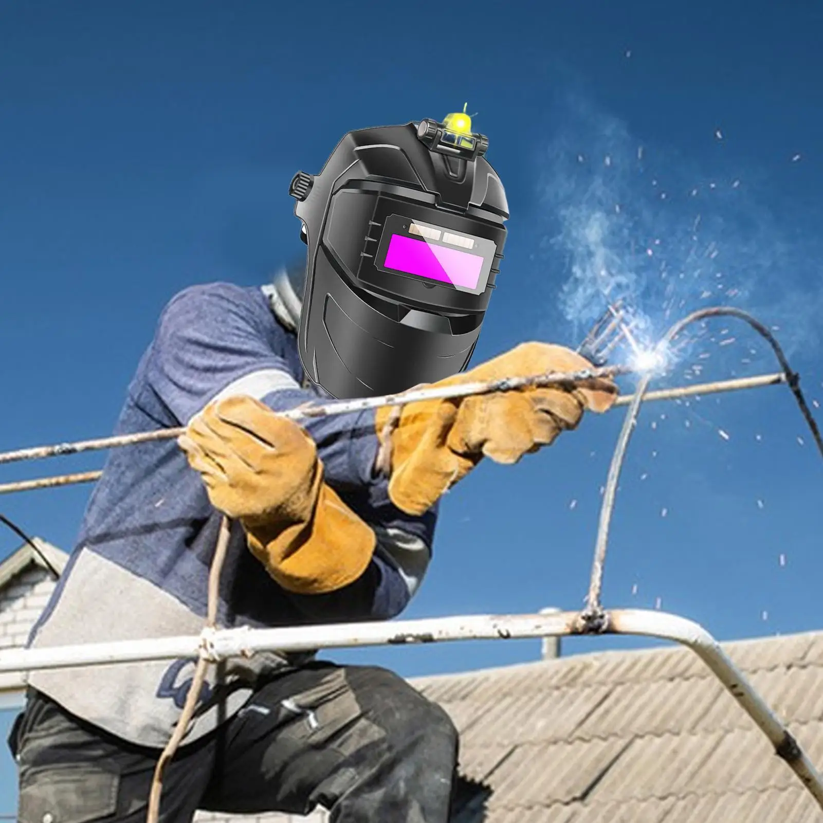 Auto Darkening Welding Hood Anti-Glare Welding Helmet Wide Shade Anti-Fog Face Protector Adjustable Headgear For Construction