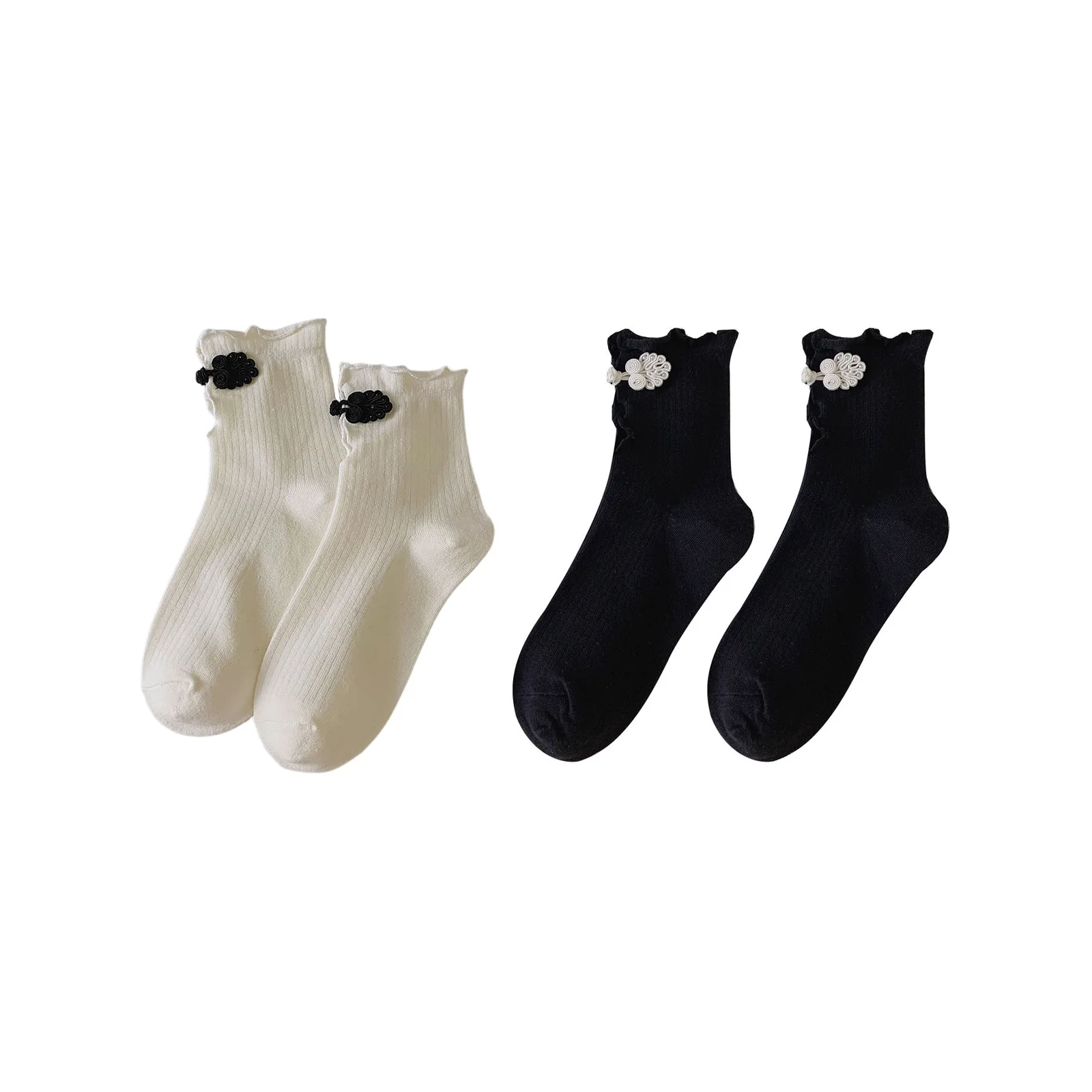 

Cheongsam style fashionable and versatile trendy socks black and white combination set (1 pair each of white + black)