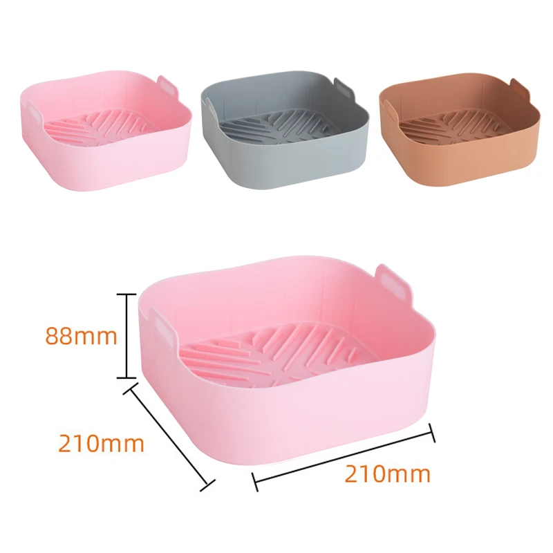 Silicone Air Fryer Pot Tray BBQ Barbecue Pad Plate Airfryer Oven Baking Mold Pot Food Safe Reusable Square Air Fryer Pan 21cm