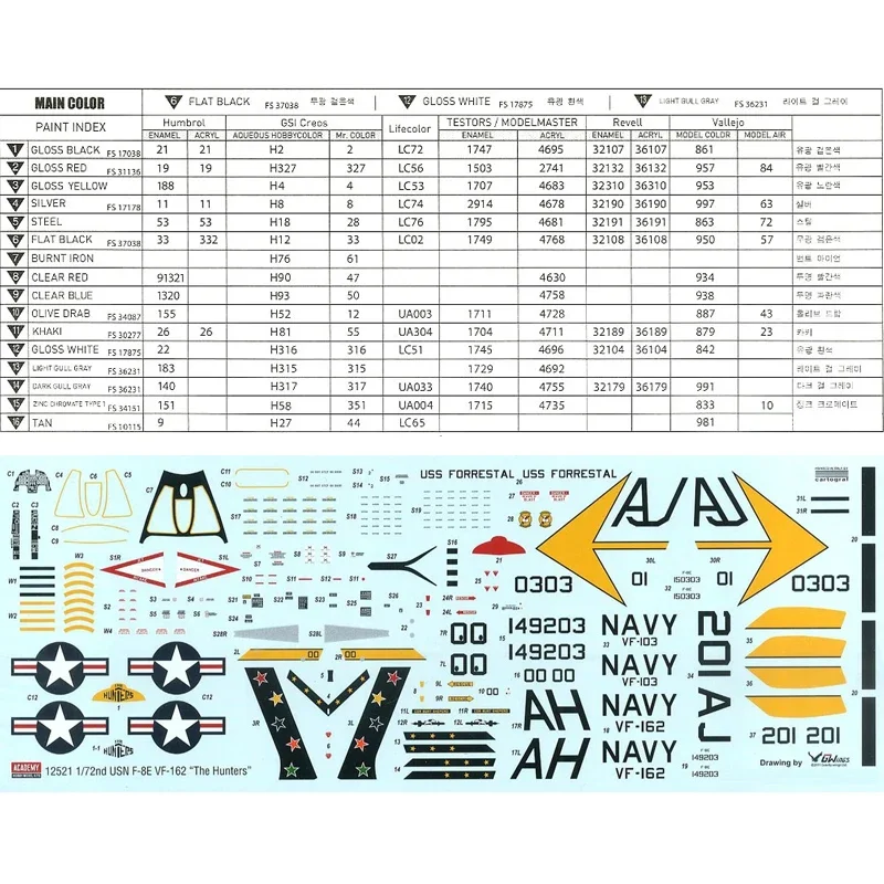 Academy ประกอบเครื่องบินโมเดล 12521 อเมริกัน F-8E Fighter VF-162 Hunter Squadron 1/72