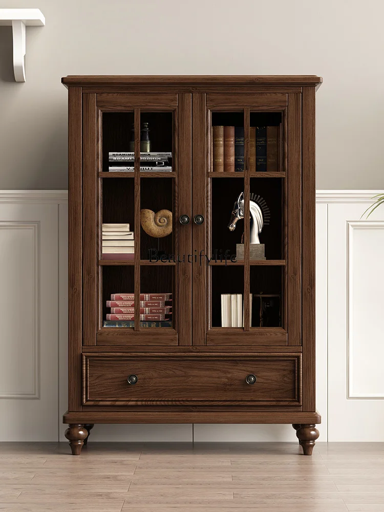 

American all solid wood living room storage cabinet European ash wood retro side cabinet
