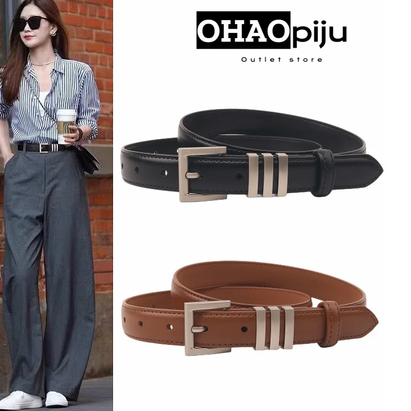 

2024 Simple Elegant Women Belts Luxury Square Buckle Genuine Leather Ladies Girdle Female Pants Jeans Adjustable Girls Waistband