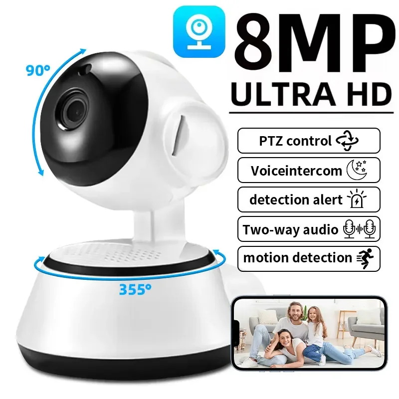 8MP 4K Smart Mini WiFi IP Camera Wireless Intelligent Auto Tracking Two-Way Audio Baby Pet Monitor Surveillance Camera For Home