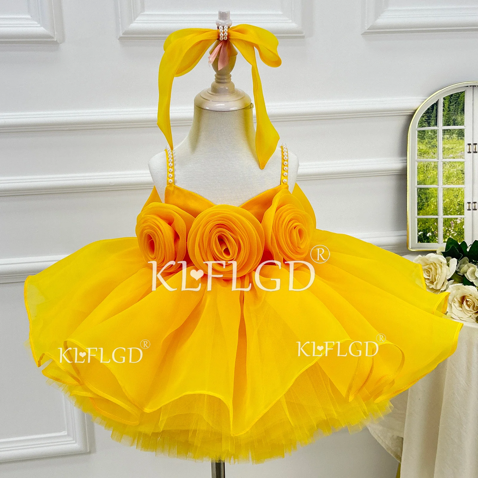 Baby Girl Pageant Dress Up Flower Girl Dress Butterfly Sequins for Toddler Girls Special Occasion Dress Yellow Girls' Dress