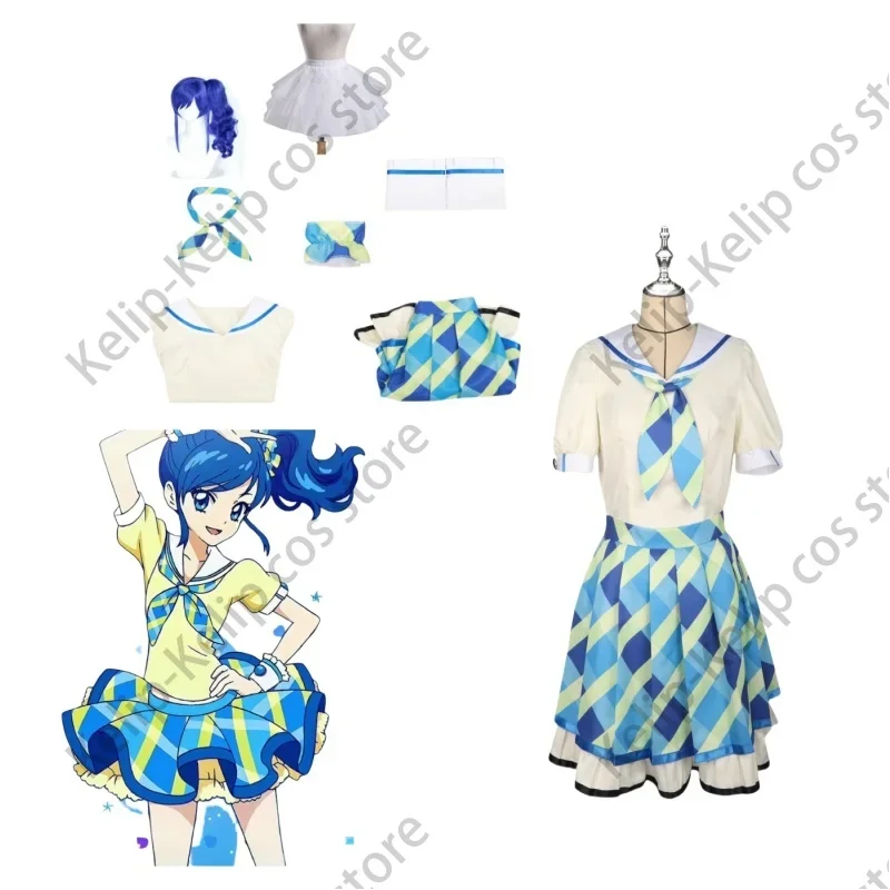 Anime Aikatsu！Kiriya Aoi Cosplay Costume Wig Japanese School Uniforms Checkered Skirt Woman Lovely Kawaii Christmas Suit