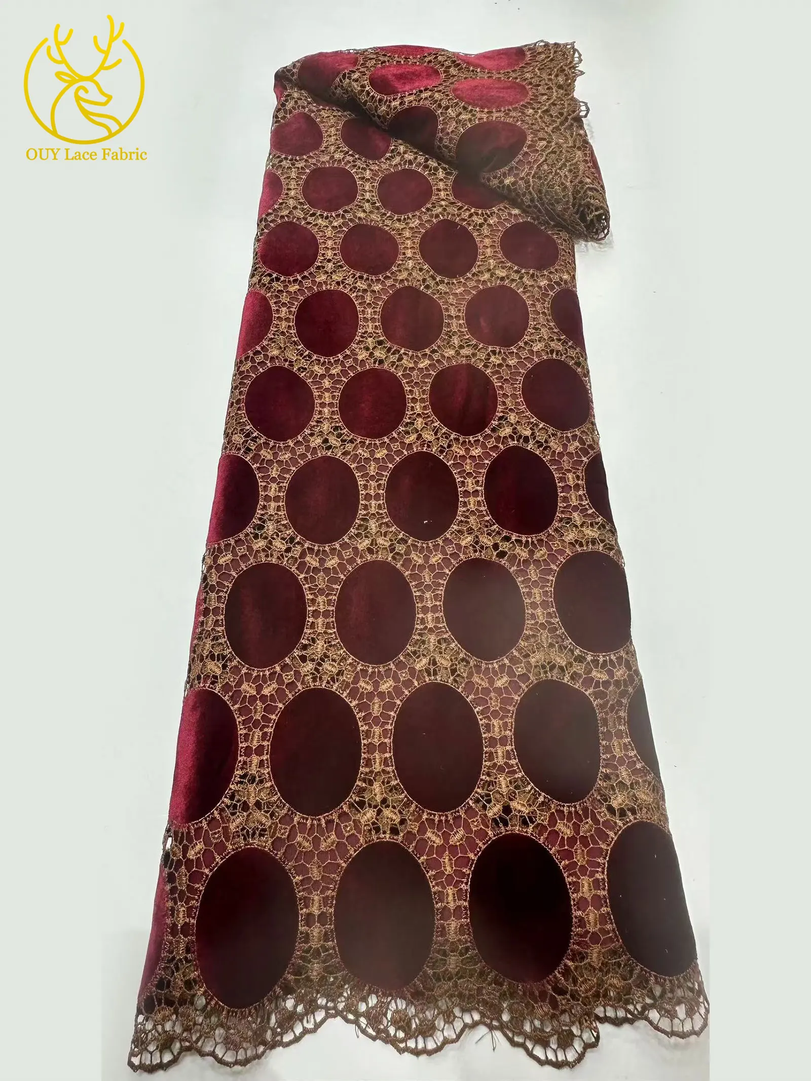 Tecido de renda guipure de veludo 2026 qualidade premium luxo africano nigeriano bordado tecido corte a laser vestido de festa feminino 5 metros