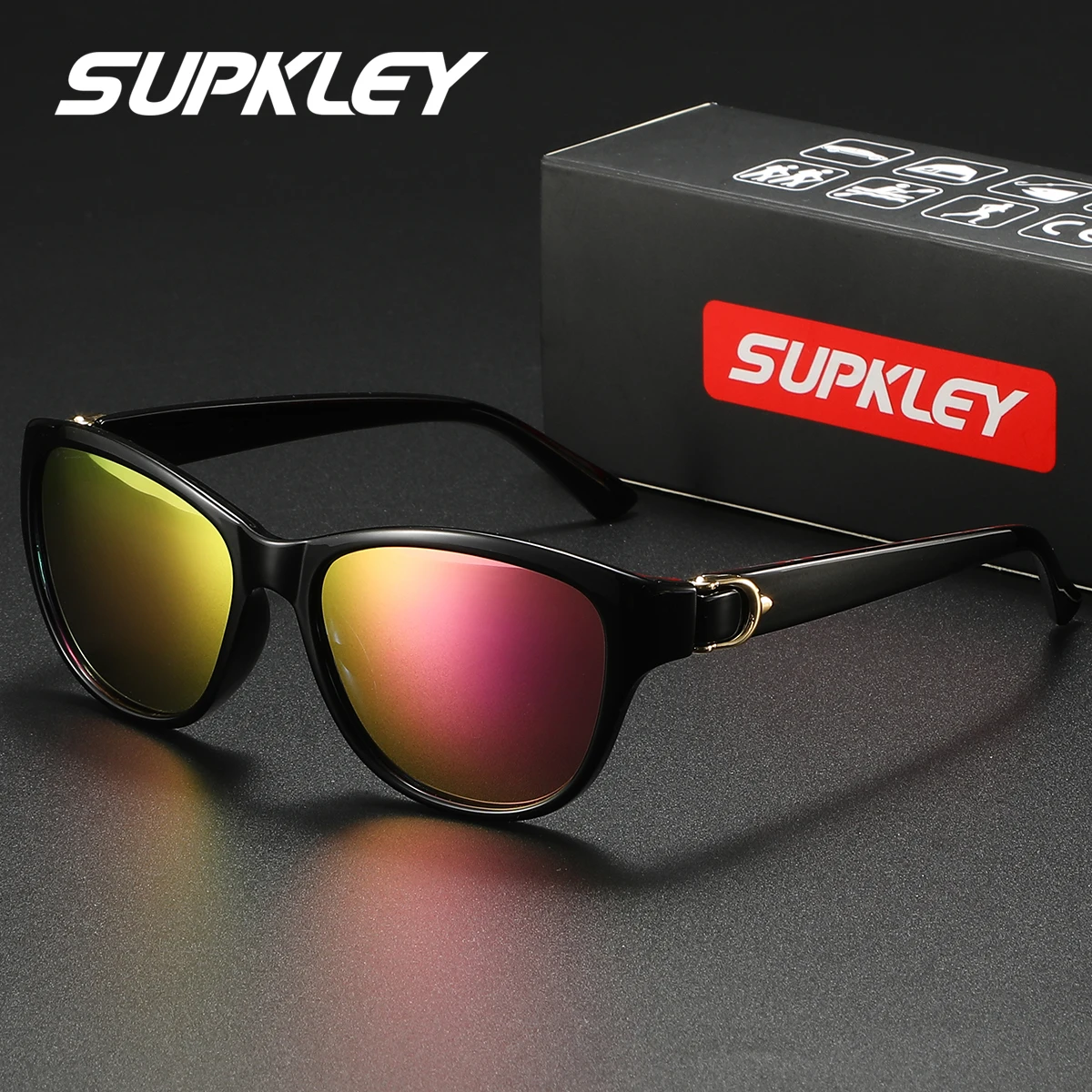 SUPKLEY Leisure Retro Style Polarizing Film, Sun Oval Frame, Seaside Vacation, Uv Protection, Reducing Glare