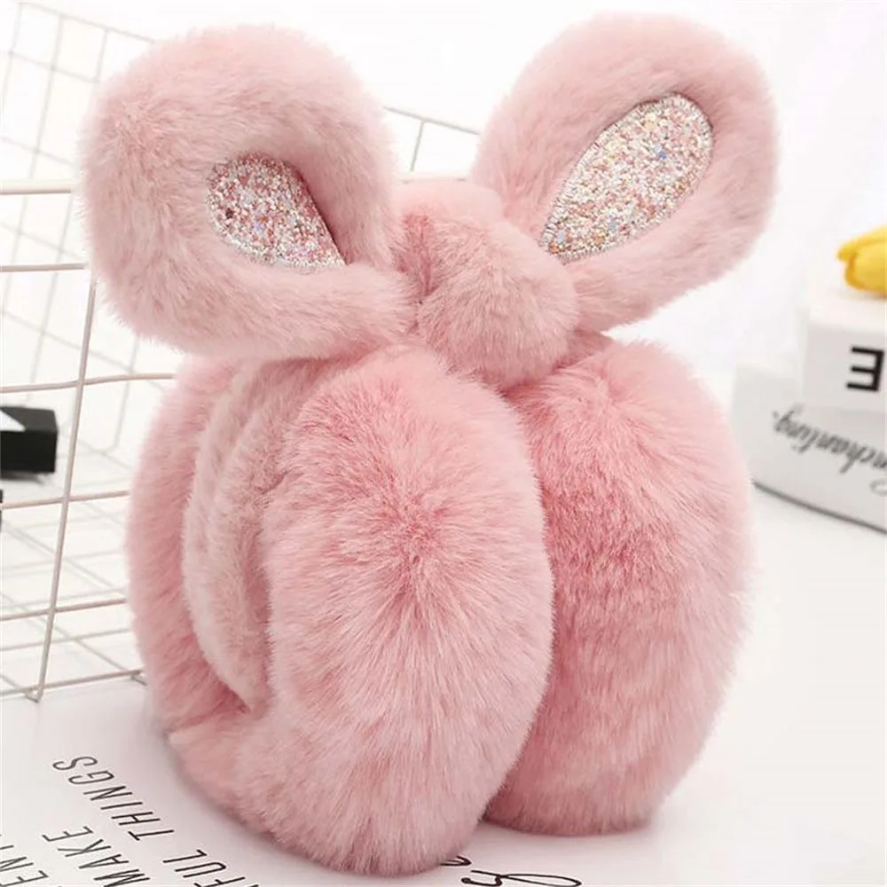 

Fashion Plush Sequins Rabbit Ear Earmuffs Anti-Freeze Thickened Ear Cover Foldable Keep Warm Ear Warmer for Women Girls