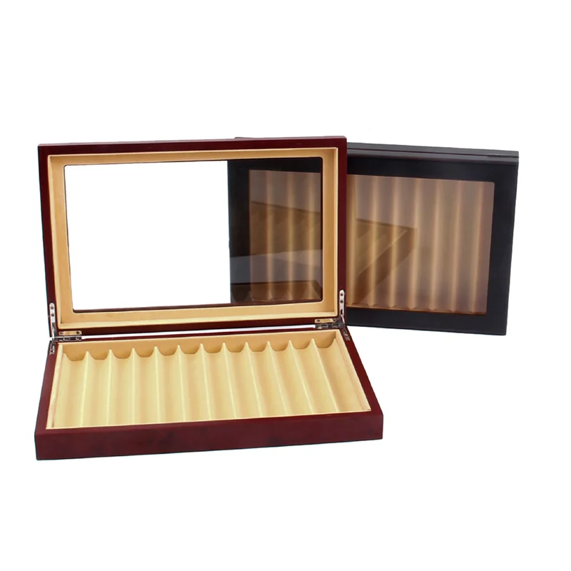 

12 Grid Wooden Pen Display Case Storage Luxury Fountain Case Transparent Window Pen Box-Collection Organizer Ebony jasmine
