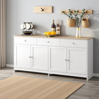 Lazyspace Kitchen Cabinet Sideboard,White Storage Cabinet with Three Drawers and Four Doors,for Living Room, Dining Room ﻿,160cm