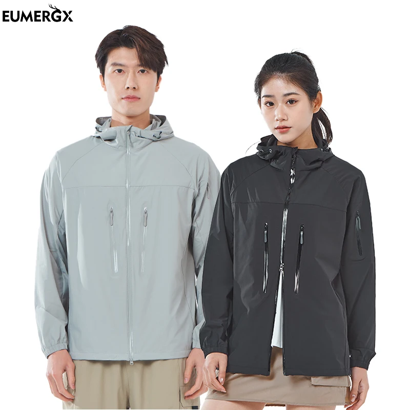 

EUMERGX Unisex Waterproof Hiking Jacket Sun Protective Camping Trekking Mountaineering Men Women Windbreaker Stretch Rain Coat