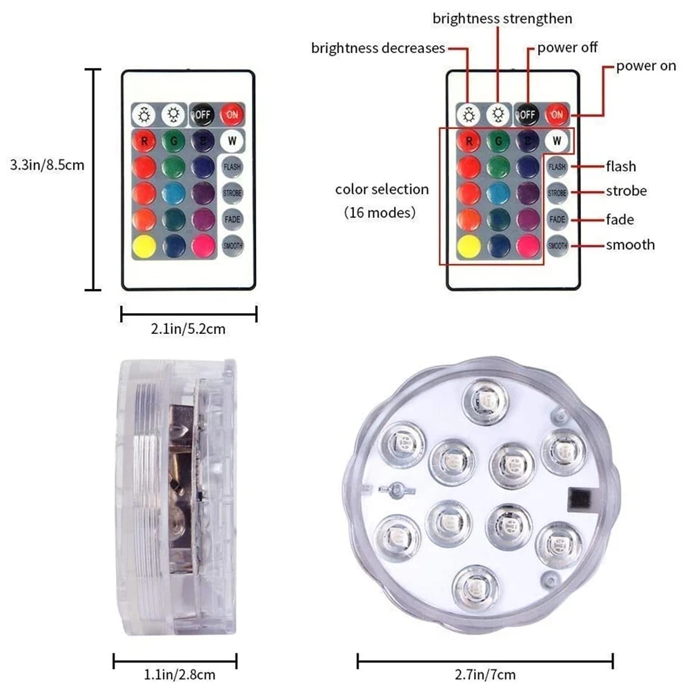 10 Led Dompelpompen Lights Remote Controlled Rgb Batterij Aangedreven Onderwater Night Lamp Voor Tuin Zwembad Vaas Kom Party Decoratie