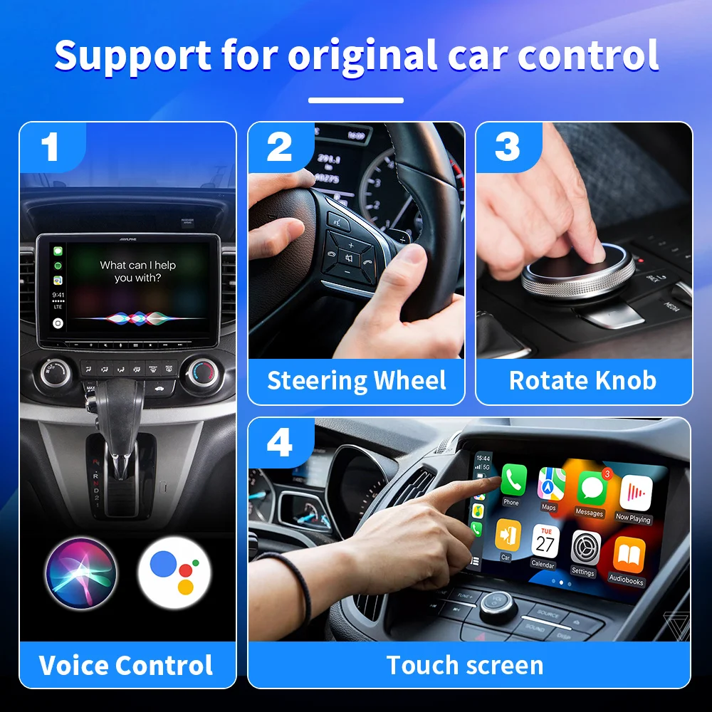 4 in 1 Wireless Smart Ai Box Carplay & Android Auto Adapter,Mini Airplay & Mirror Link USB Dongle,Plug & Play For OEM Car System