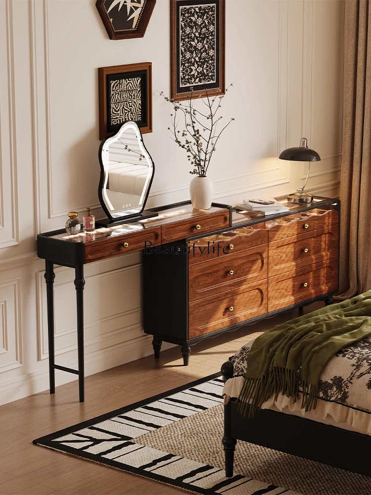

French Vintage Dressing Table Small Apartment Solid Wood Makeup Storage Integrated Cabinet