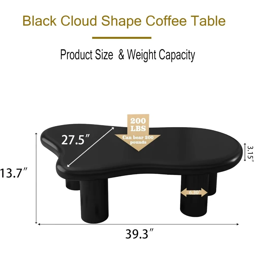 Nuvem Shaped Coffee Table com 4 pernas, mesas finais irregulares únicas, bonito e Funky, 40"