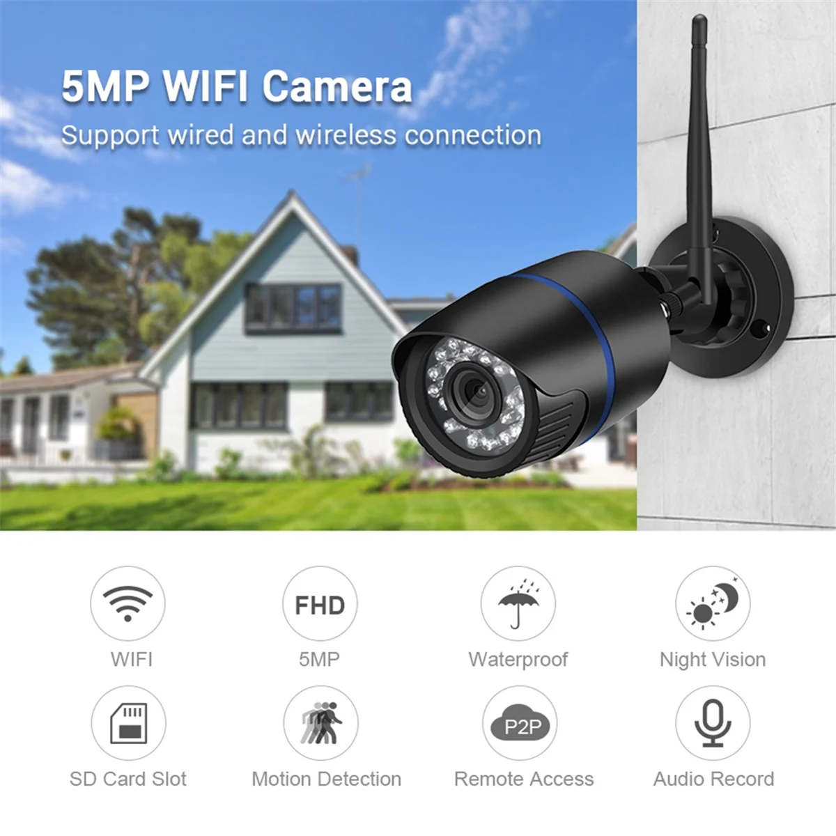 كاميرات A62X 5MP WIFI HD 1080p إطار IP مفتوح مقاوم للماء من رؤية أصابع لتسجيل الصوت بقابس ICS EU