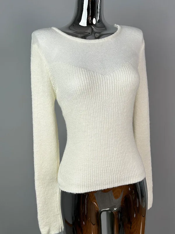 Pull à manches longues et col rond pour femme, haut court slim, taille cintrée, couleur unie, version coréenne, nouveau, automne et hiver 2024, IJR1