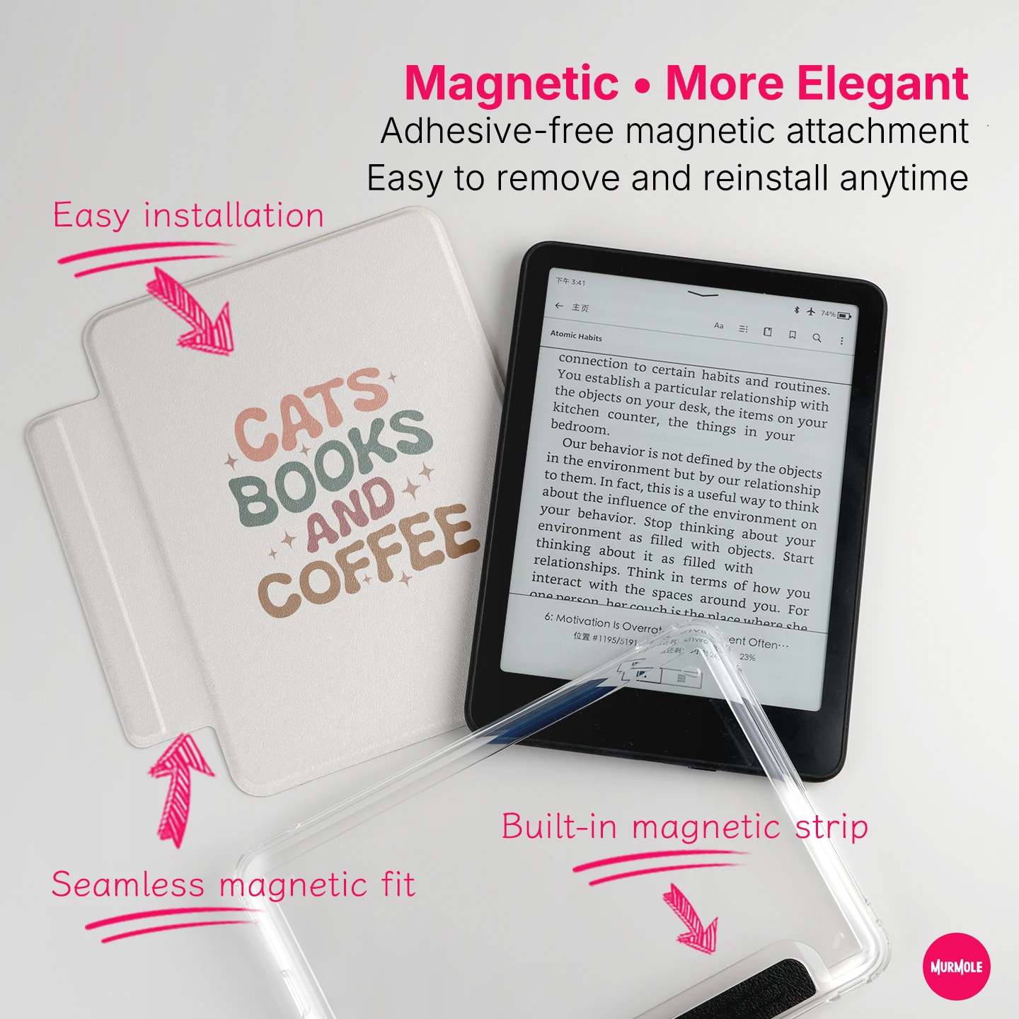 Murmole English Quotes Magnetic Detachable Case for Kindle Paperwhite 12th Colorsoft 7