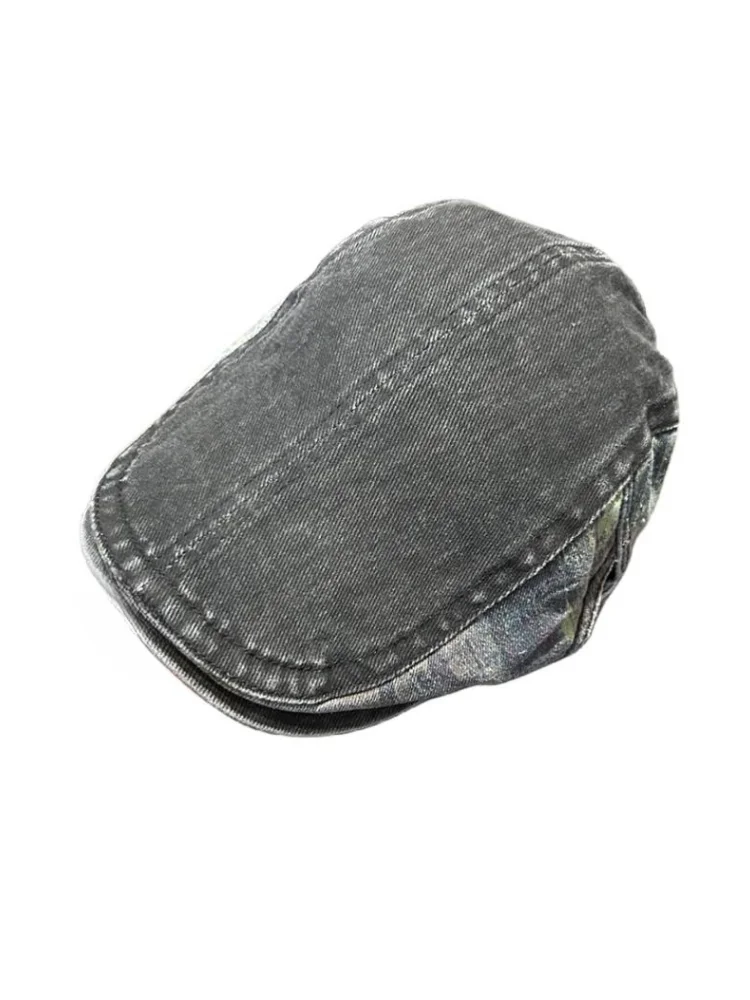 washed denim forward hat, men's and women's spring and summer versatile, showing a small face, wearing a beret temperament cap