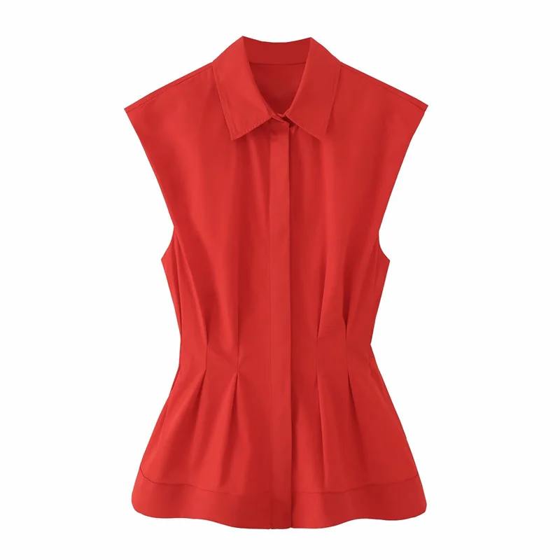 

Women's Shirt 2026 New Fashionable Sleeveless Slim Fit Collar Casual Blouses Top Short Women's Clothing