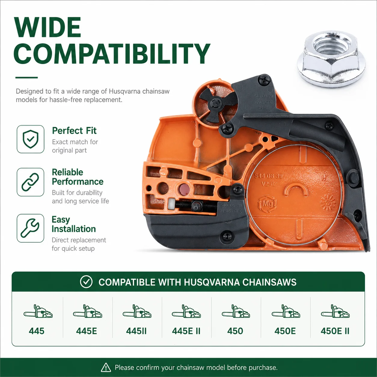 Clutch Cover Assembly with Bar Nuts For Husqvarna 445 450 Chainsaw Saw Parts Replaces 544097902 544097901 Fit 445E 450E