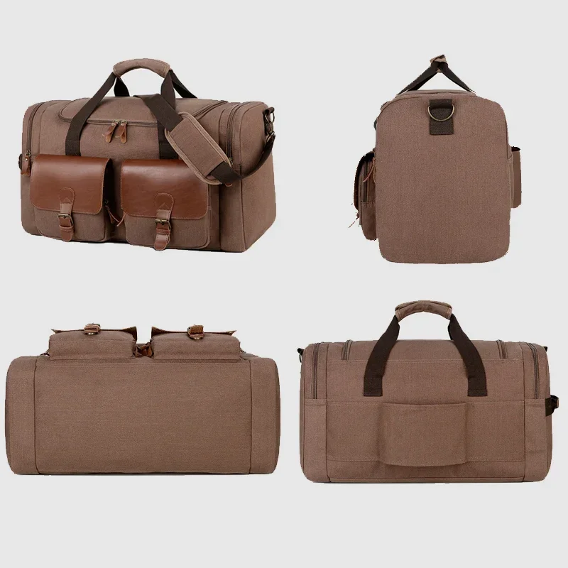 Canvas Travel Duffle Bag Men Hand Luggage Bag Leather Shoulder Diagonal Bag Weekend Bags Tote Bags for Women