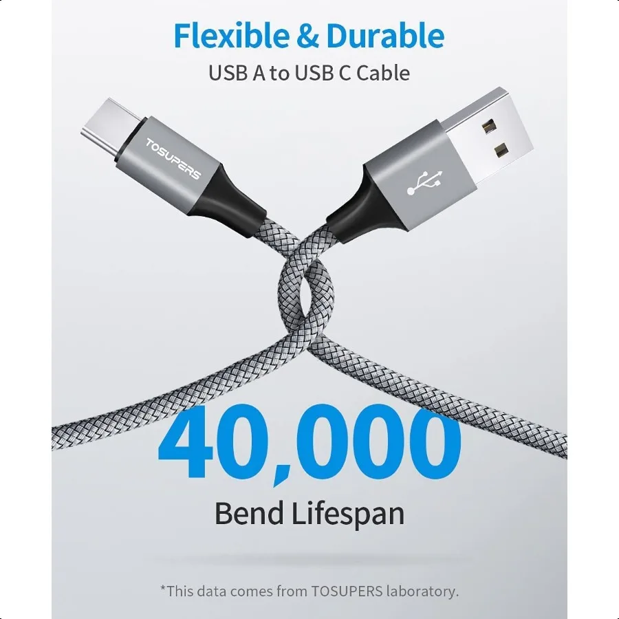 كابل USB C طويل 8ft 2Pack 3A شحن سريع USB A إلى USB C كابل شاحن مضفر لهاتف iPhone 16 15 Pro Max Plus لهاتف Samsung Gala