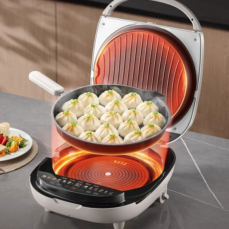 Electric baking pan for household use with double-sided heating, washable, enlarged, deep steam and multifunctional